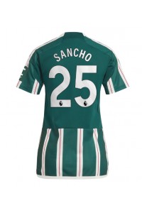 Manchester United Jadon Sancho #25 Jalkapallovaatteet Naisten Vieraspaita 2023-24 Lyhythihainen